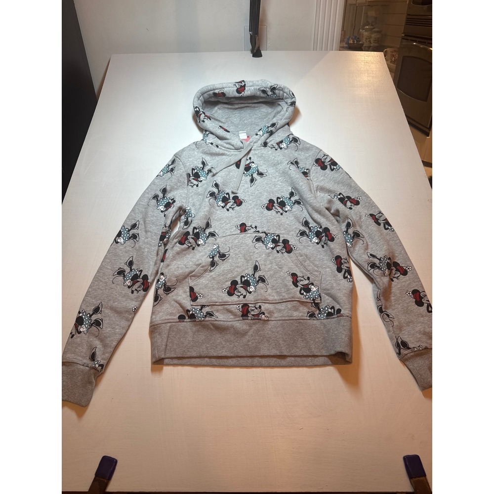 Disney Amazon Essentials Minnie Mouse Hoodie Gray All Over Print XS Womens
